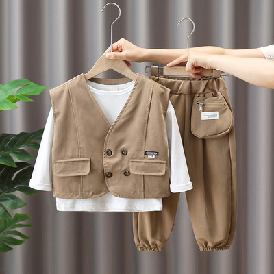 Vaikiškas trijų dalių rudens komplektas - liemenė, palaidinė ir kelnės