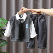 Vaikiškas elegantiškas trijų dalių komplektas su kaklaraiščiu