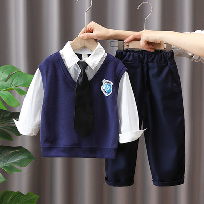 Vaikiškas elegantiškas trijų dalių komplektas su kaklaraiščiu