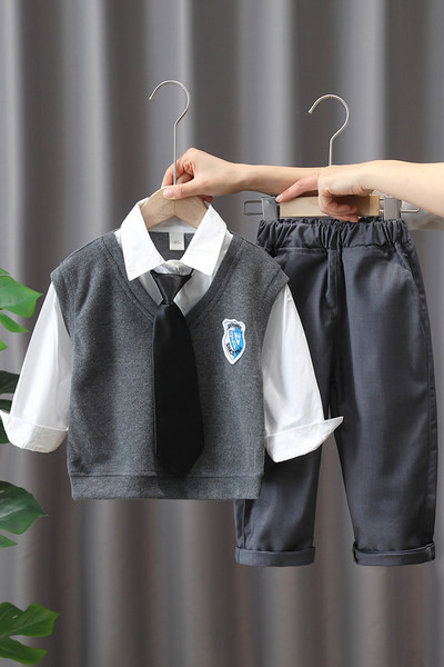 Vaikiškas elegantiškas trijų dalių komplektas su kaklaraiščiu