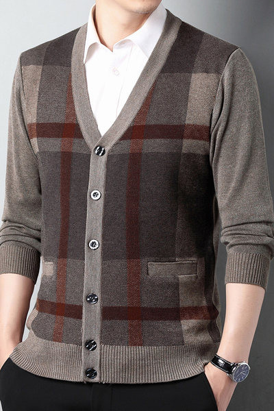 Kockás gombos férfi kardigán