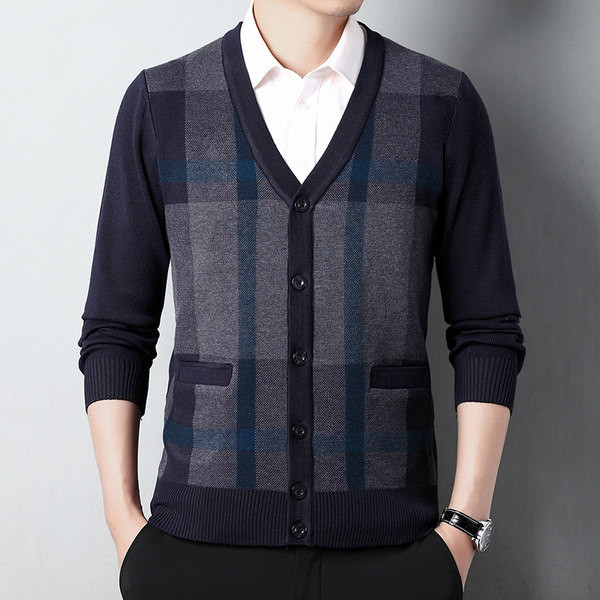 Kockás gombos férfi kardigán