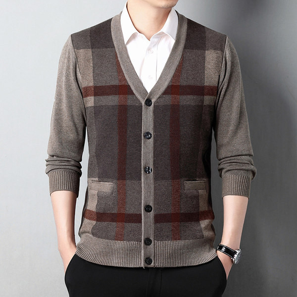 Kockás gombos férfi kardigán