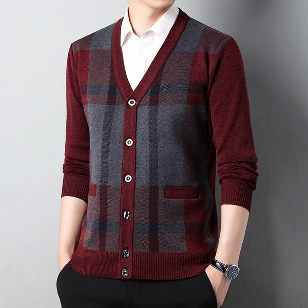 Kockás gombos férfi kardigán