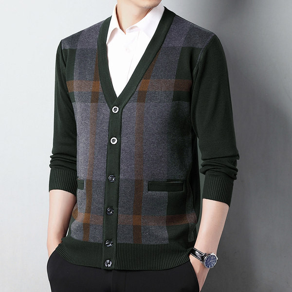 Kockás gombos férfi kardigán