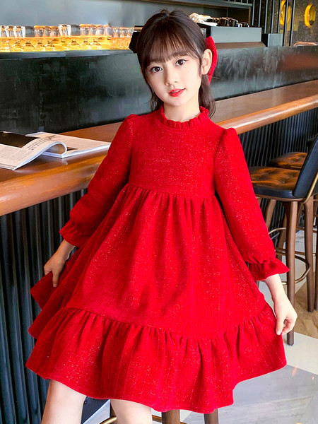 Dječja modna haljina dugih rukava s O-izrezom za djevojčice