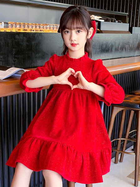 Dječja modna haljina dugih rukava s O-izrezom za djevojčice