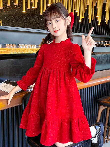 Dječja modna haljina dugih rukava s O-izrezom za djevojčice