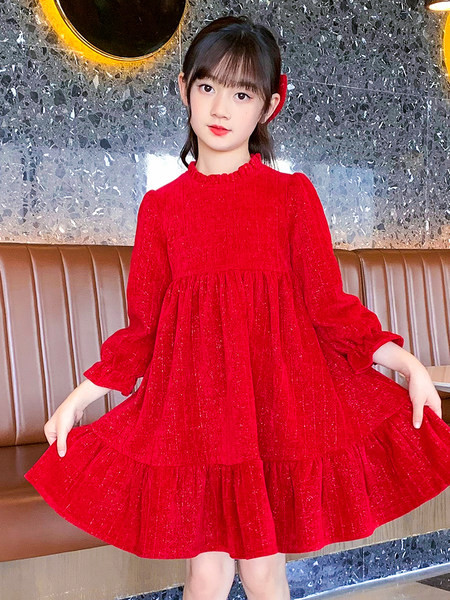 Dječja modna haljina dugih rukava s O-izrezom za djevojčice