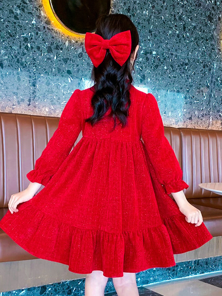 Dječja modna haljina dugih rukava s O-izrezom za djevojčice