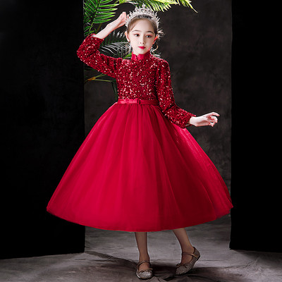 Vaikiška suknelė mergaitėms su ilgomis rankovėmis juostele ir blizgučiais