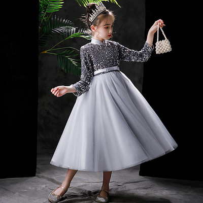 Vaikiška suknelė mergaitėms su ilgomis rankovėmis juostele ir blizgučiais