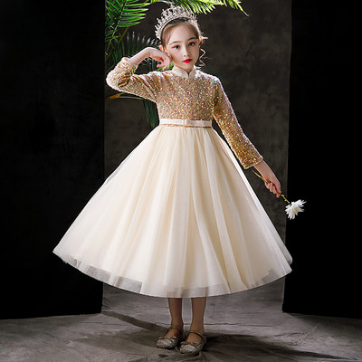 Vaikiška suknelė mergaitėms su ilgomis rankovėmis juostele ir blizgučiais