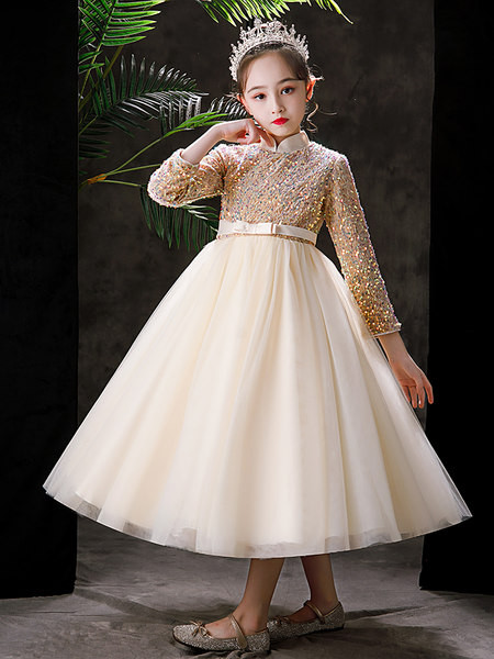 Vaikiška suknelė mergaitėms su ilgomis rankovėmis juostele ir blizgučiais