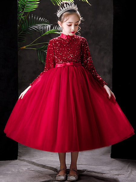 Vaikiška suknelė mergaitėms su ilgomis rankovėmis juostele ir blizgučiais