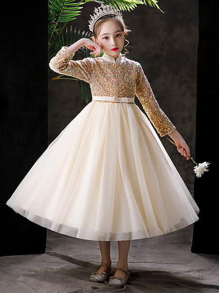 Vaikiška suknelė mergaitėms su ilgomis rankovėmis juostele ir blizgučiais