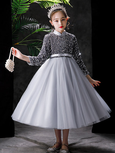 Vaikiška suknelė mergaitėms su ilgomis rankovėmis juostele ir blizgučiais