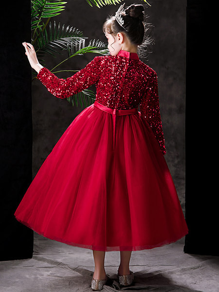 Vaikiška suknelė mergaitėms su ilgomis rankovėmis juostele ir blizgučiais