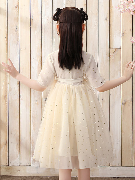 Kerinti vaikiška vasarinė suknelė trumpomis rankovėmis, kiniško stiliaus