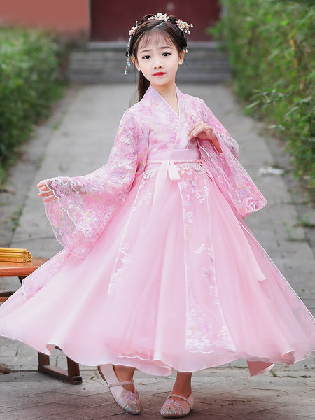 Vaikiška suknelė mergaitėms plačiomis rankovėmis ir siuvinėjimu