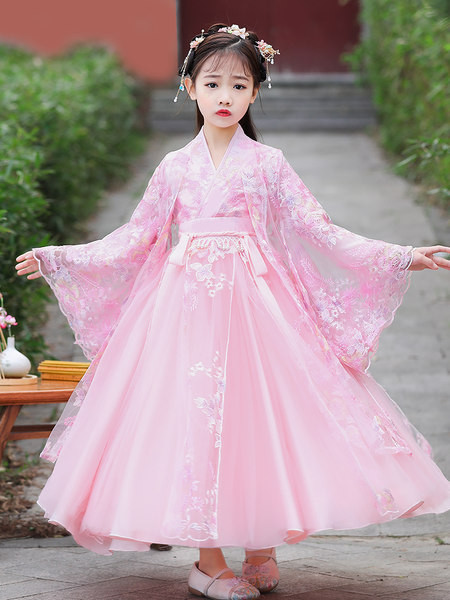 Vaikiška suknelė mergaitėms plačiomis rankovėmis ir siuvinėjimu