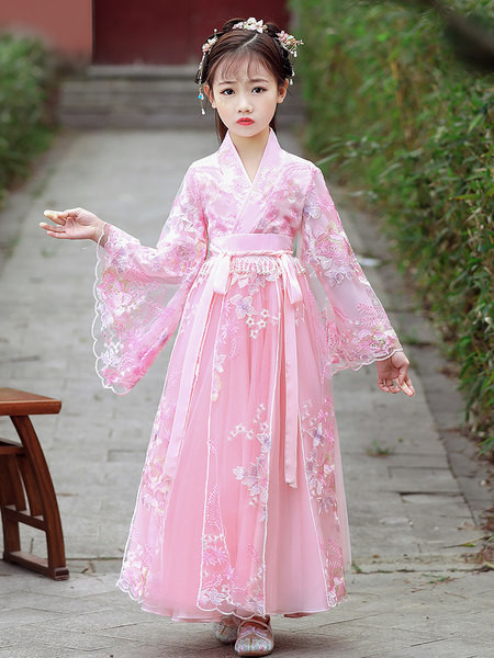 Vaikiška suknelė mergaitėms plačiomis rankovėmis ir siuvinėjimu