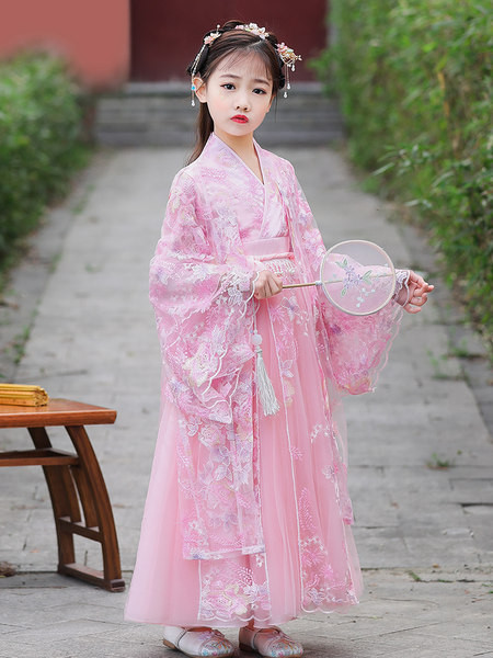 Vaikiška suknelė mergaitėms plačiomis rankovėmis ir siuvinėjimu