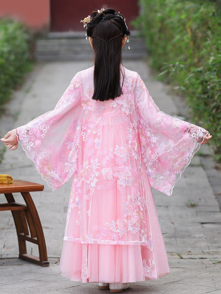 Vaikiška suknelė mergaitėms plačiomis rankovėmis ir siuvinėjimu