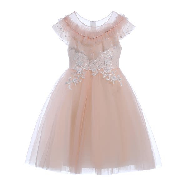 Elegáns gyerekruha csipkével és hímzéssel