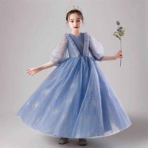 Elegantna dječja haljina s 3/4 rukavima plave boje