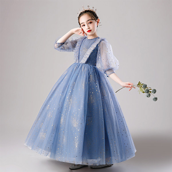 Elegantna dječja haljina s 3/4 rukavima plave boje