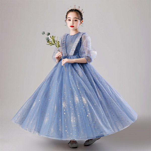 Elegantna dječja haljina s 3/4 rukavima plave boje