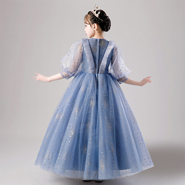 Elegantna dječja haljina s 3/4 rukavima plave boje