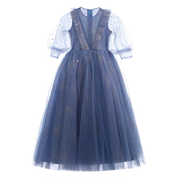 Elegantna dječja haljina s 3/4 rukavima plave boje