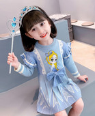 Rochie fete cu maneca lunga aplicata cu panglica