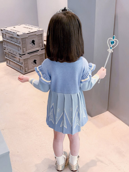 Rochie fete cu maneca lunga aplicata cu panglica