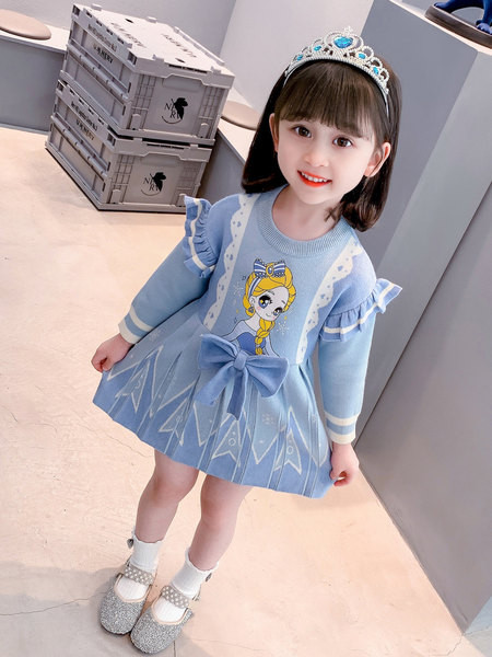 Rochie fete cu maneca lunga aplicata cu panglica