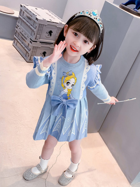 Rochie fete cu maneca lunga aplicata cu panglica