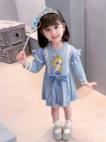 Rochie fete cu maneca lunga aplicata cu panglica