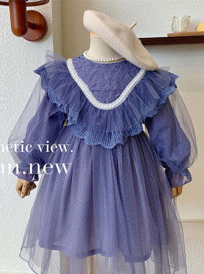 Rochie decupata pentru copii cu tul si dantela pentru fete