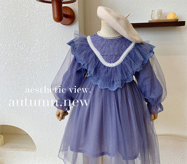 Rochie decupata pentru copii cu tul si dantela pentru fete