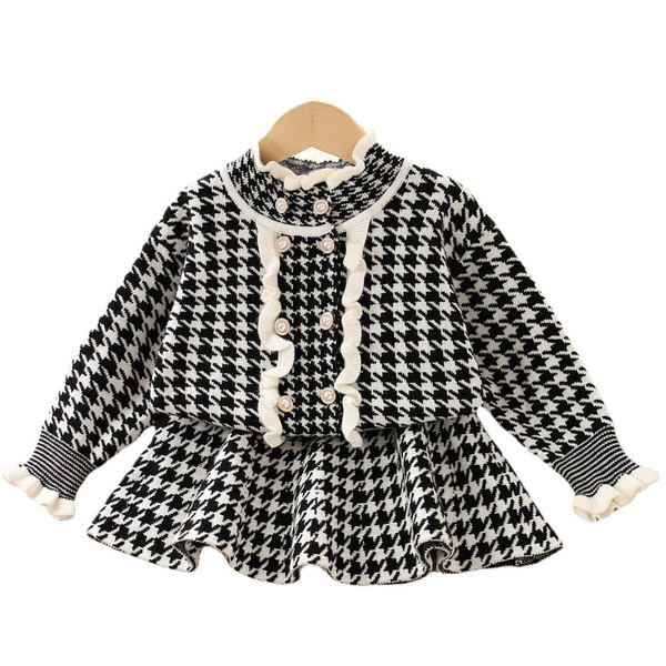 Dviejų spalvų vaikiška suknelė mergaitėms su sagomis