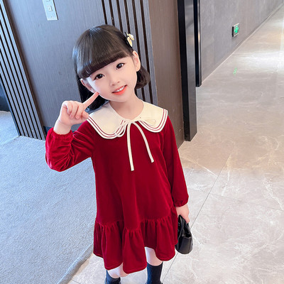 Vaikiška suknelė ilgomis rankovėmis ir apykakle