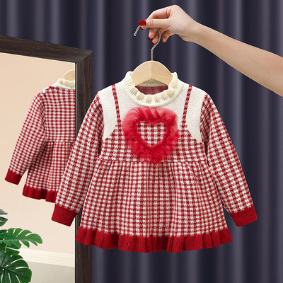 Lányok kockás hosszú ujjú ruha