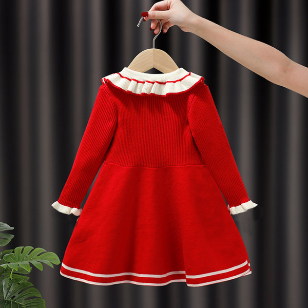 Dječja jesenska haljina s dugim rukavima i kragnom