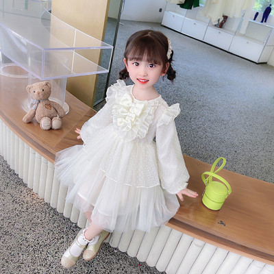 Dječja moderna haljina s dugim rukavima i trakom