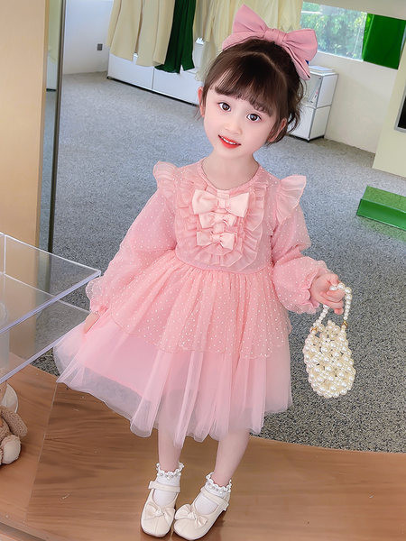 Dječja moderna haljina s dugim rukavima i trakom