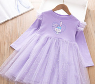 Dječja ležerna haljina s dugim rukavima i vezom