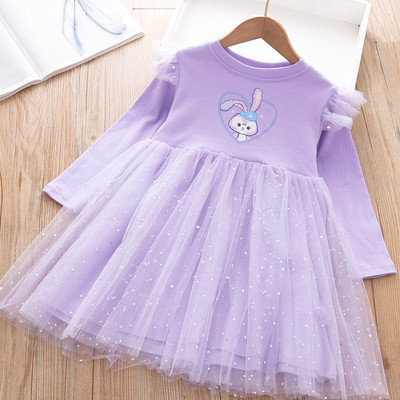 Dječja ležerna haljina s dugim rukavima i vezom