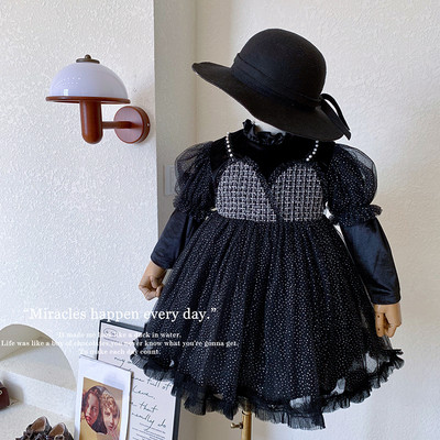 Moderna haljina za djevojčice s dugim rukavima i bisernim ukrasom